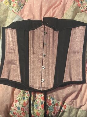 Black and Dusty Pink Waist Corset, Hearts Delight size 28” waist